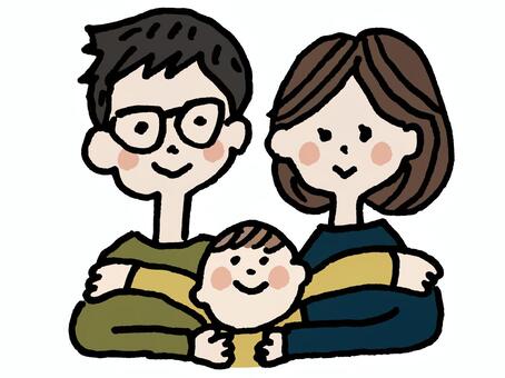 家族 両親と子ども達 手描き：イラスト無料