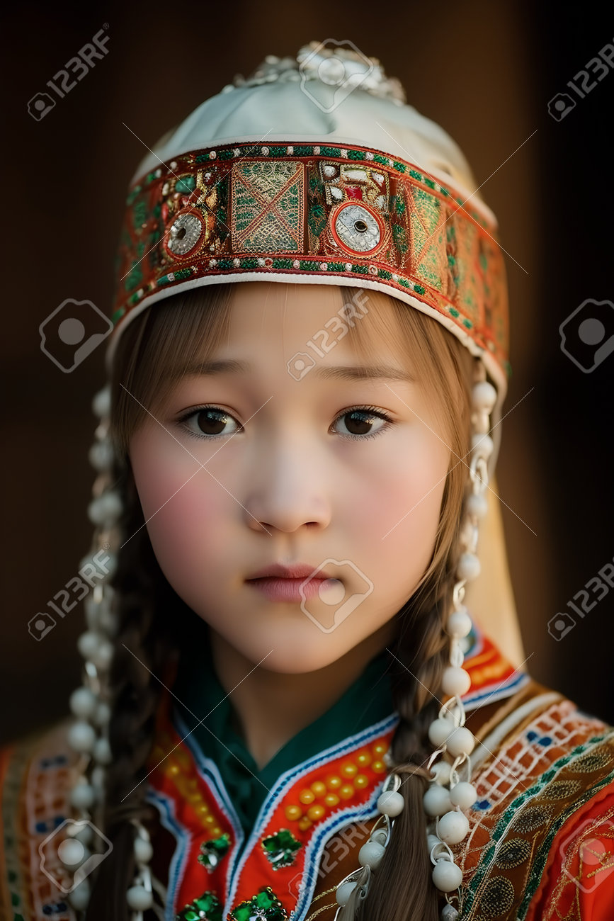 午後遅い日差しの中に美しい若いモンゴル人の女性。写真素材236742013Shutterstock