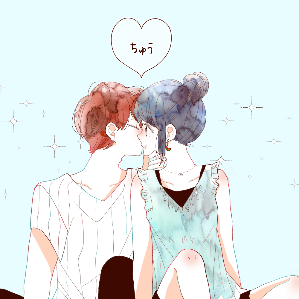 フリーイラストハートとキスするカップルのシルエットパブリックドメインQ：著作権フリー画像素材集