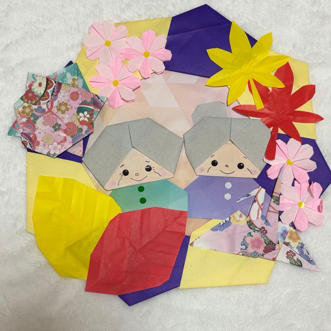 カミキィ折り紙 敬老の日のリース飾り１長寿の縁起物