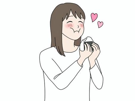 頬に手を当てて幸せそうな顔をするエプロン女性：イラスト無料