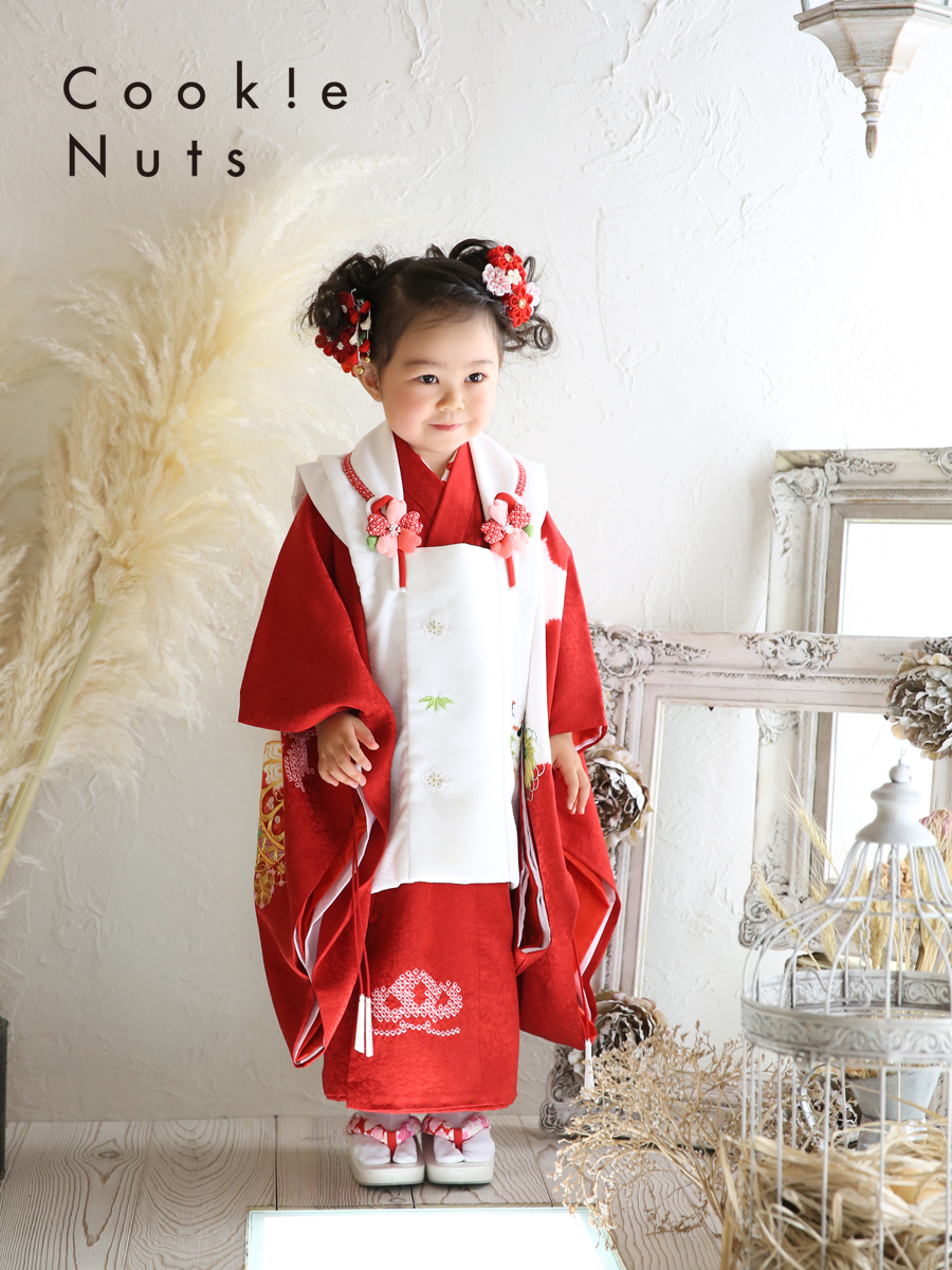 楽天市場レンタル七五三 着物 3歳 レンタル 女の子三歳 「K224 紅一点正絹 オフホワイト×赤梅に松 」753 七五三 着物 3歳子供 きもの レンタル : 京都着物レンタル夢館
