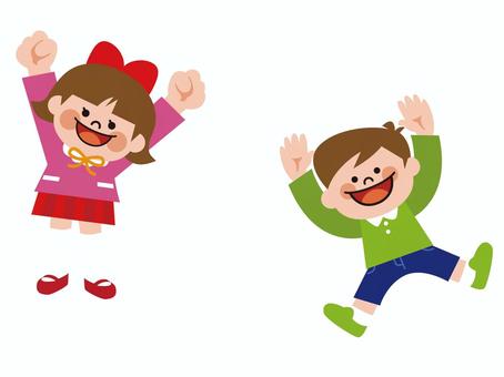 ジャンプをする子どもたちの水彩イラスト水彩の挿し絵屋さん