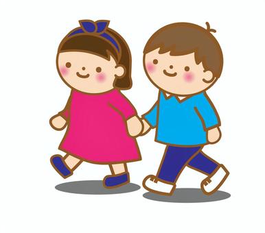 手をつないで歩く兄妹の後ろ姿。水彩画イラストのイラスト素材101952569- PIXTA