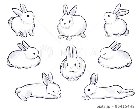 うさぎの筆絵セット イラスト素材7149697- フォトライブラリ