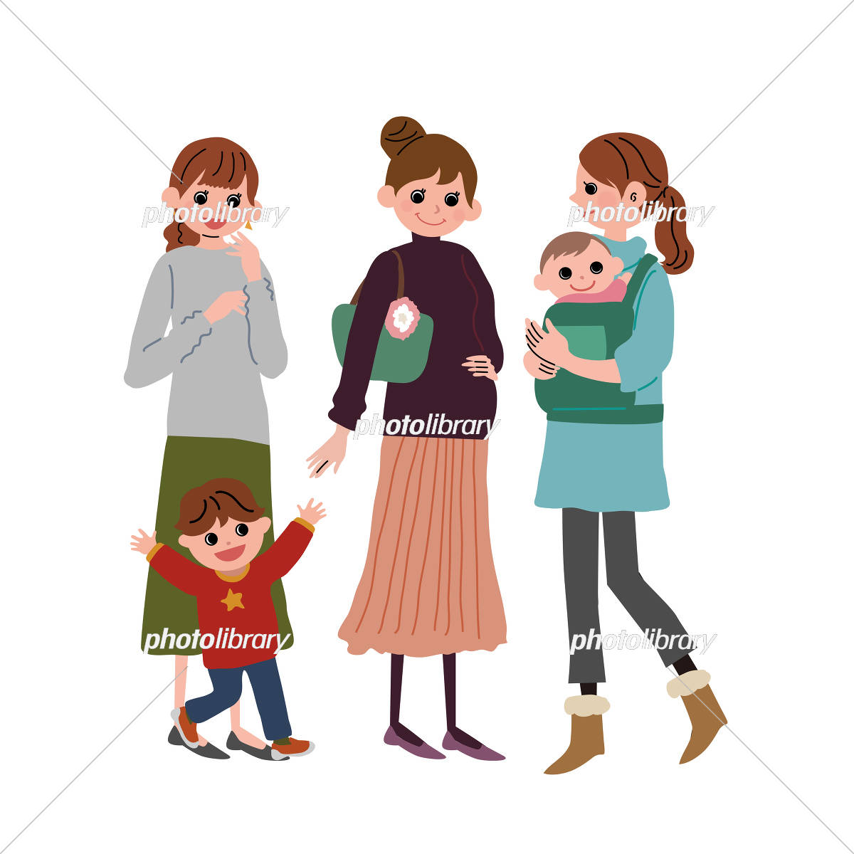 絵本の読み聞かせをするママと子どもたち無料イラスト素材素材ラボ