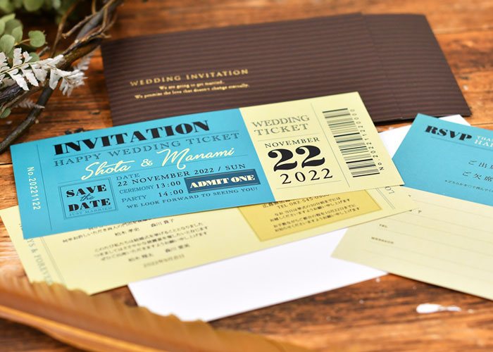 結婚式 招待状半券付チケット風招待状 「ノーブル」 入力印刷込完成品 ブライダル : ファルベ結婚式アイテムとお祝いギフト専門店 - 通販- Yahoo!ショッピング