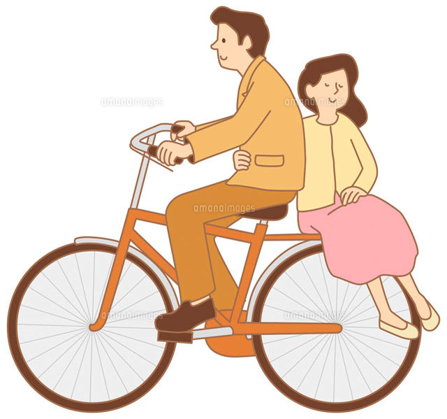 自転車の二人乗りをしている2人の若い女性のイラスト素材102881575- PIXTA