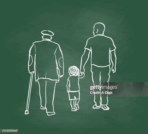 仲良く手を繋いで並ぶ親子4人の後ろ姿イラスト