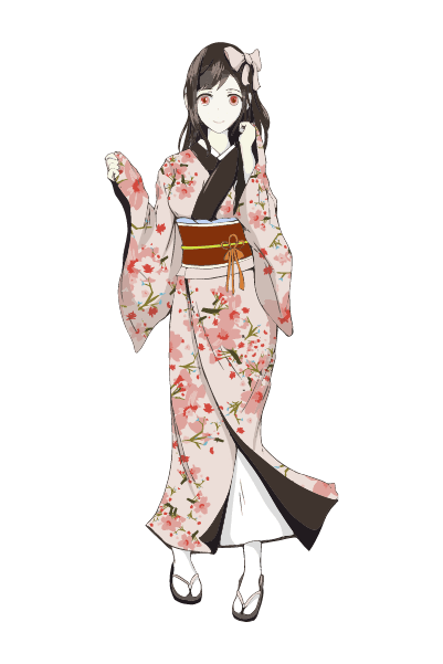 お正月・着物で書初めをしている女の子のイラストイラスト無料・かわいいテンプレート