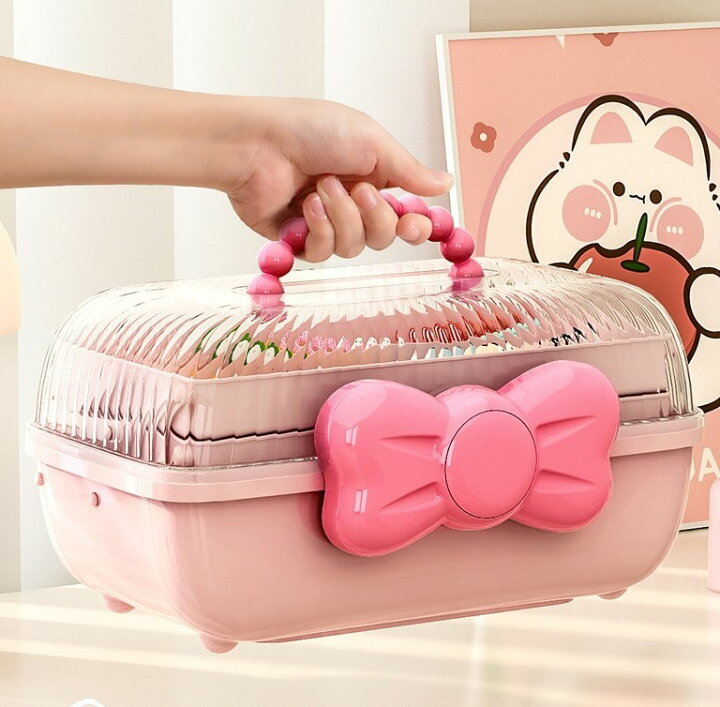 アクセサリー収納ボックス 大容量 3段 子供用 キッズ 女の子 リボン ヘアアクセサリー 小物入れ 髪飾り ヘアピン ヘアゴム 収納ケース たっぷりハンドル付き 持ち運び 整理 宝石箱 バスケット 子ども 女児 ギフト プレゼント 贈り物 アクセサリー収納ボックス 大容量 3段