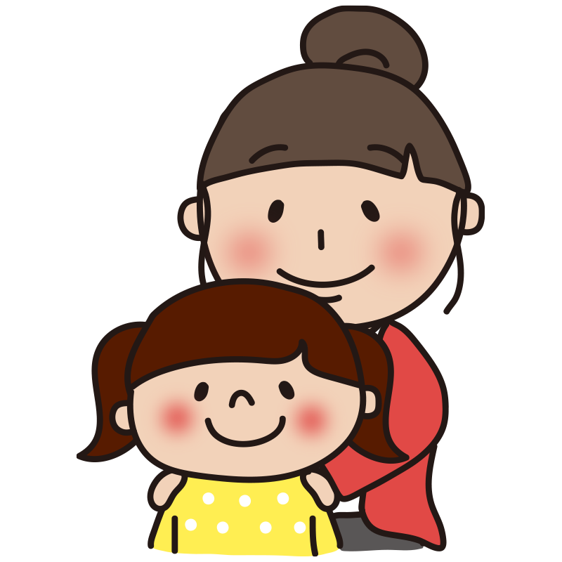 手を繋いで歩く娘とママの無料 フリー イラストかわいい手描きの無料素材「てがきっず」保育園・小学校・介護施設にぴったりのフリー素材イラスト