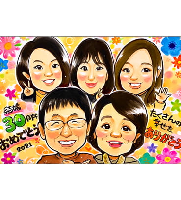 家族の似顔絵4大連続キャンペーン似顔絵のWORLD1 ワールドワン