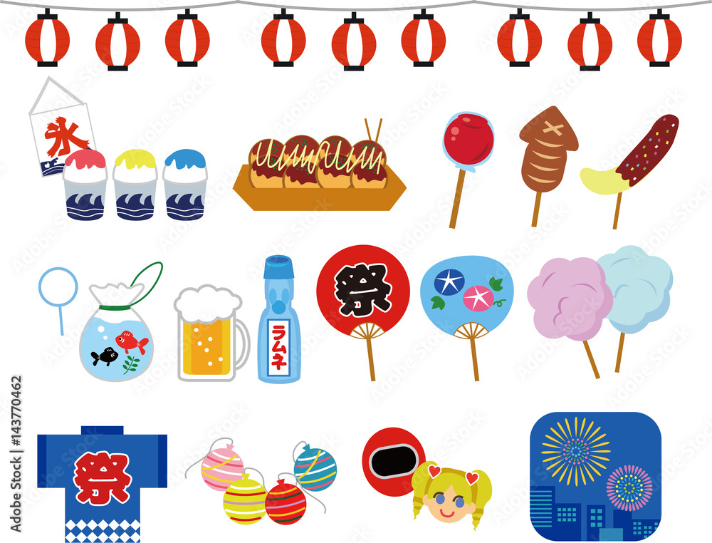 日本の夏祭り手描きアイコンのイラスト素材・ベクター Image 166947461