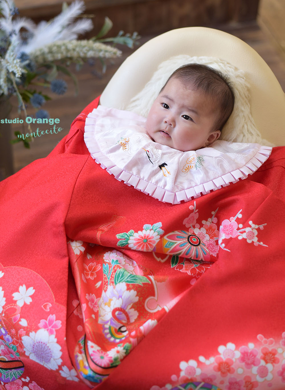 お宮参り 着物 女の子 大桜柄 赤色産着セット 紐付きの着物+長襦袢着せ方マニュアル付き 産着 初着 祝い着 のしめHAM :京都みさやま店 - 通販 - Yahoo!ショッピング