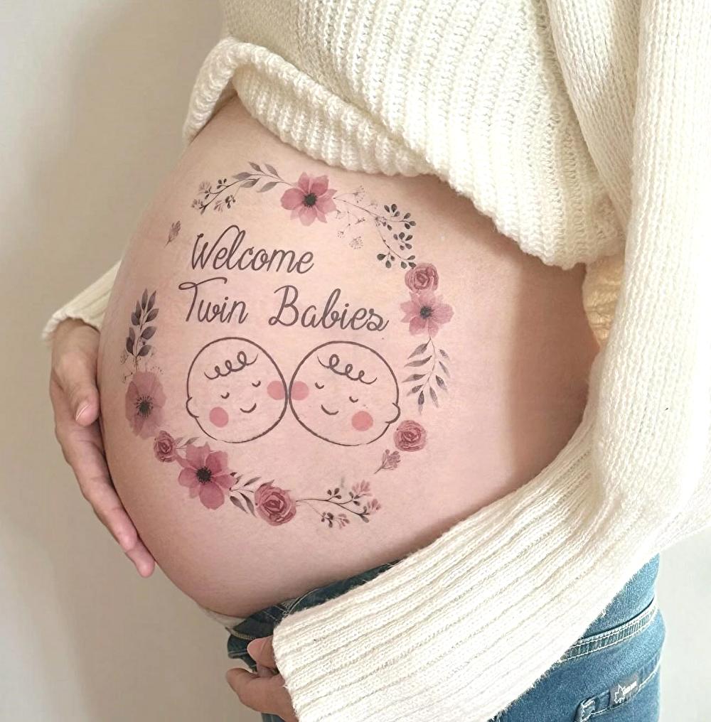 マタニティシール 送料無料 マタニティフォトシール マタニティペイントシール ベリーペイントシール welcome Baby タトゥーシールボディシール 天使 羽 赤ちゃん 女の子 可愛い