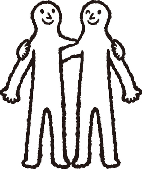 友達2人シンプルペア画の雨傘ツインルックイラスト・フリー素材なら「シンテリ」