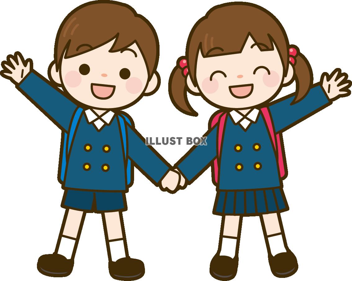 手を繋いで歩く娘とママの無料 フリー イラストかわいい手描きの無料素材「てがきっず」保育園・小学校・介護施設にぴったりのフリー素材イラスト