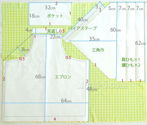 こども用バッククロスエプロンの作り方※Sサイズ 100・110・120Mサイズ 120・130・140ホームソーイング型紙シリーズNo.049nunocoto fabric