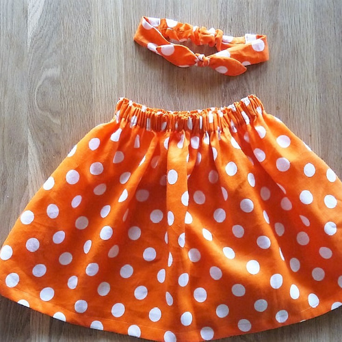 総柄プリントスカート オレンジ F フリーSALE 100・オレンジ色リネンドットスカート &