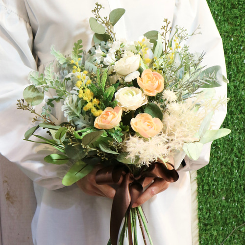 ナチュラルブーケHM ミモザユーカリステュアート ウェディング ドライフラワー プリザーブドフラワーEtcouleur