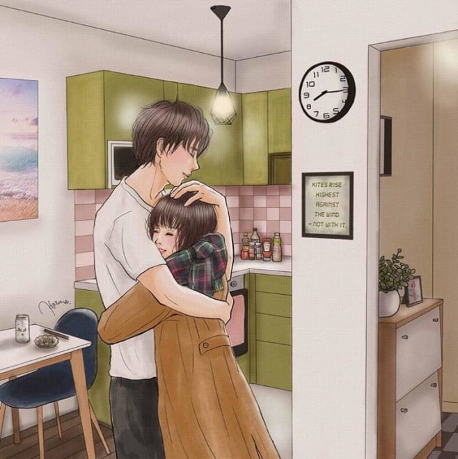 共依存カップルの日常：イラスト動画で描かれるキュンキュンなハグ