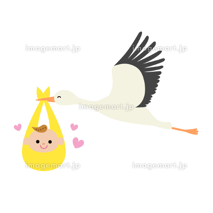 赤ちゃんの漫画イラストで上向きに飛んでいるコウノトリイラスト画像とPSDフリー素材透過の無料ダウンロード - Pngtree