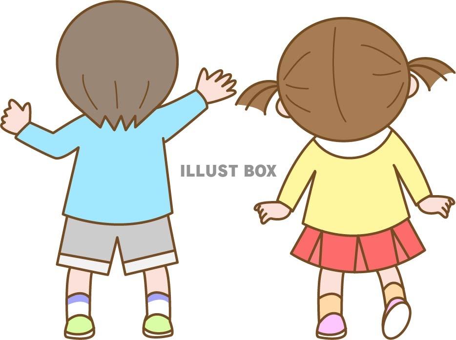 庭で水やりしている子どもたちの後ろ姿の写真・画像素材-Snapmart スナップマート