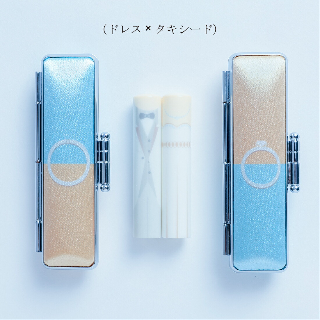 楽天市場 印鑑 はんこ 送料無料 かわいい おそろい おそろいんかん 結婚記念 ペア 夫婦 結婚 入籍 実印 山梨 ケース 贈答 記念日 認印 お祝い12mmハレの日 色打掛×紋付き袴 グレー: はんこの里