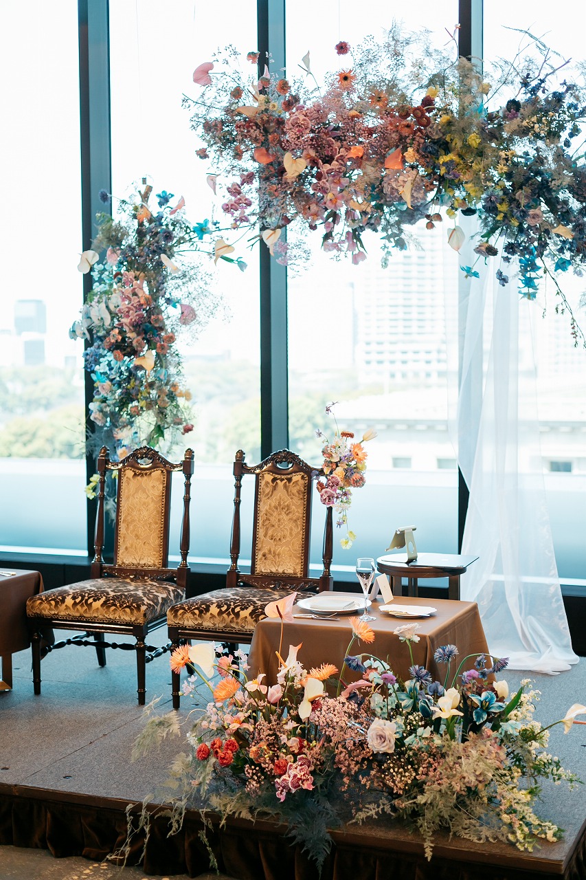 長野の花屋 ヌボー生花店事例紹介 > ヒマワリと和テイスト - 結婚式装花