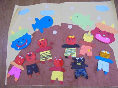 節分 素材 保育壁面飾り節分製作 まん丸鬼の壁面飾り作り♪