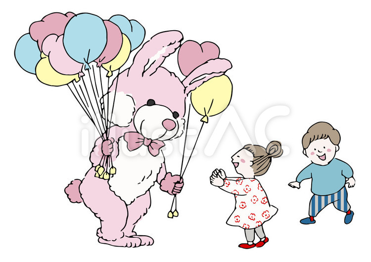 風船を配るうさぎの着ぐるみのイラスト - 無料イラストのIMT 商用OK、加工OK