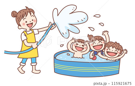 プールタイトル枠 カラープール・水遊びの無料イラスト 夏の季節・行事 保育素材