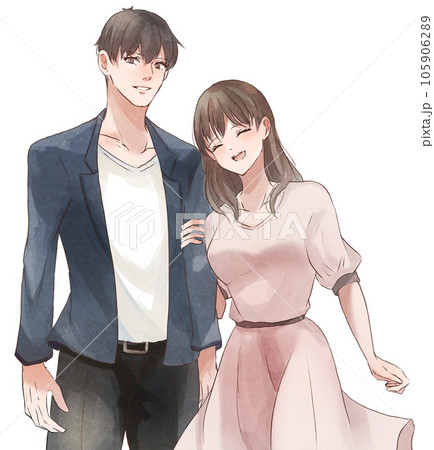 腕を組んで歩く若いカップルのイラスト素材FYI07435274ストックフォトの Qlean Market キュリンマーケット