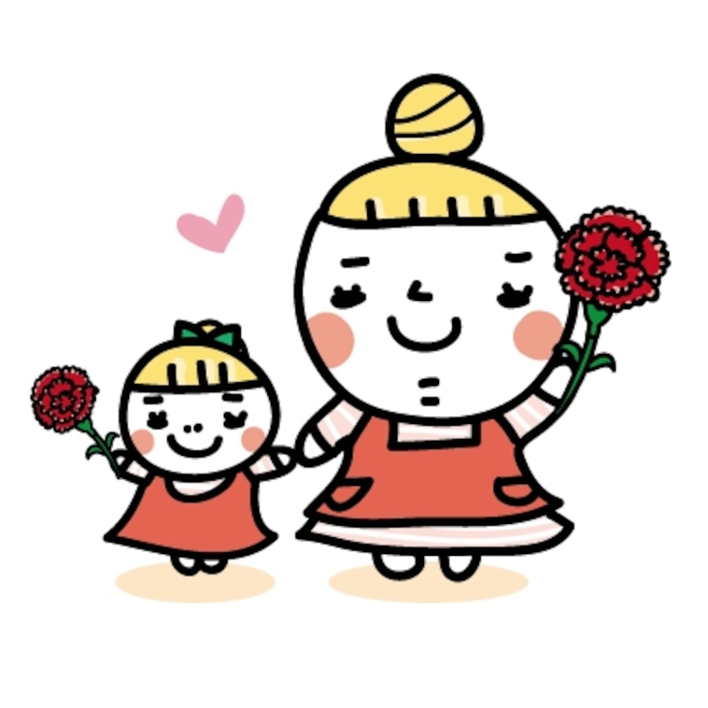 母の日 カーネーション 持つ 親子 かわいい 女の子 お母さん イラスト無料 フリー88878素材Good