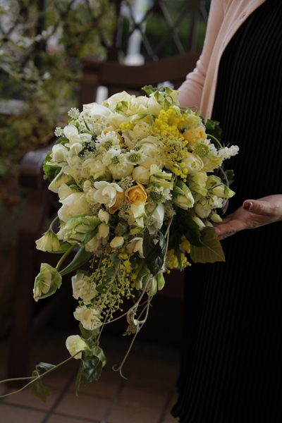 ナチュラルブーケＭ アネモネミモザ ブーケ ウェディング 結婚式 パーティー 二次会 前撮り プリザーブドフラワー ドライ