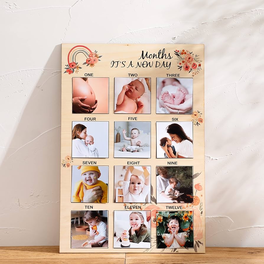 O-Life ベビー 月齢フォト 木製 月齢カード 17枚 マンスリーカード マタニティ フォト アイテム ハーフバースデー ニューボーンフォト記念日フォト 記念撮影 新生児 寝相アート 出産お祝い メモリアルボード バースデーボード