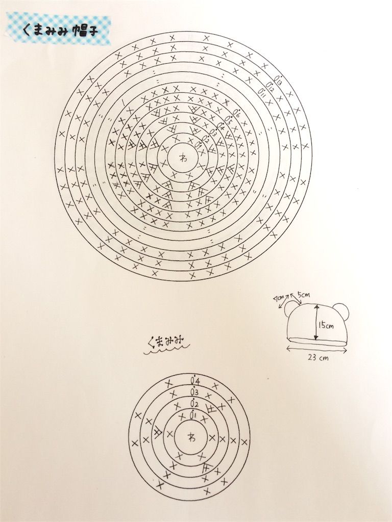 4サイズ解説！玉編みのくま耳ボンネット帽子の編み方♡crochet bear bonnet hat ②