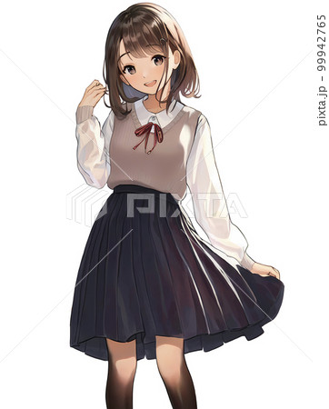 学校の制服のデジタルアートイラストのかわいいアニメの女の子イラスト素材透過、PNGフリー画像ダウンロード - Pngtree