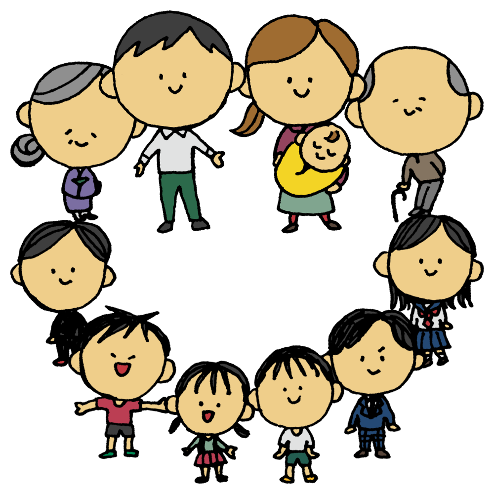 イラスト紹介 散歩する4人家族のイラスト 橋本 健ken hashimoto