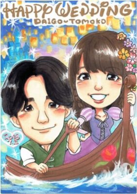 カップル1年記念日似顔絵 -彼氏彼女へのプレゼントにオレンジスマイル