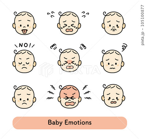 かわいい赤ちゃんの絵文字笑顔表現色フラットでシンプルなスタイルは、アイコンのステッカーやロゴに使用されますPremiumベクトル素材
