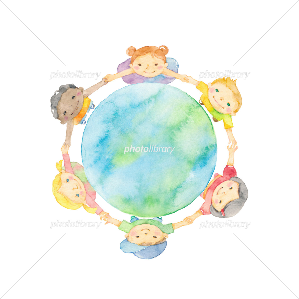 手をつないで上を指さす子供たちの水彩イラスト 後ろ姿259510288 毎月1点無料 フリー のストックフォト イメージマート