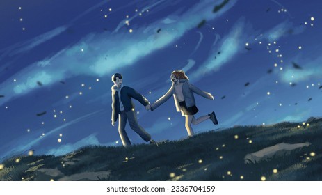 手を繋いで走る小学生