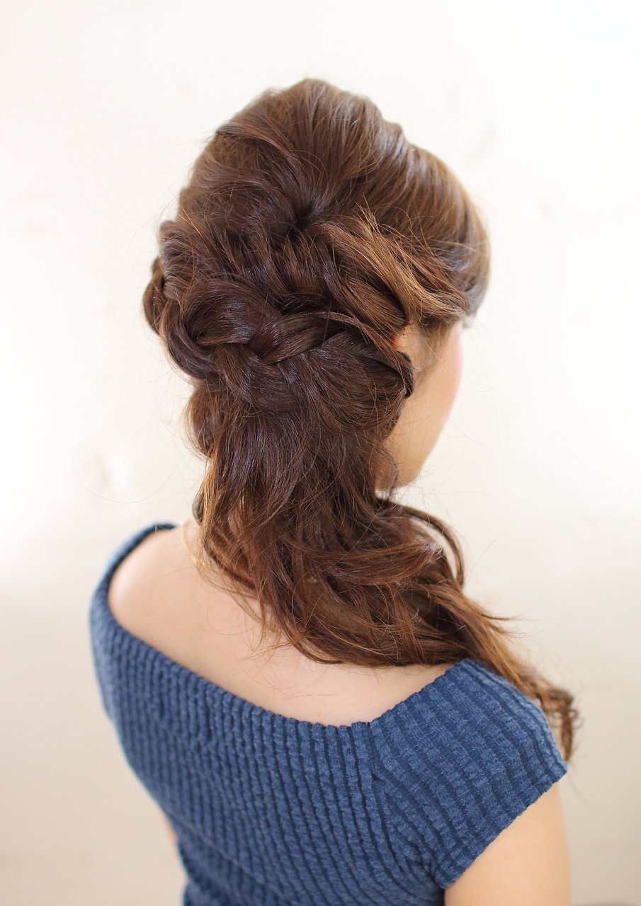 編み込み 可愛い系 アップスタイル 結婚式アップ水戸で唯一のヘアセット&ヘアメイクサロン-hanaCoco