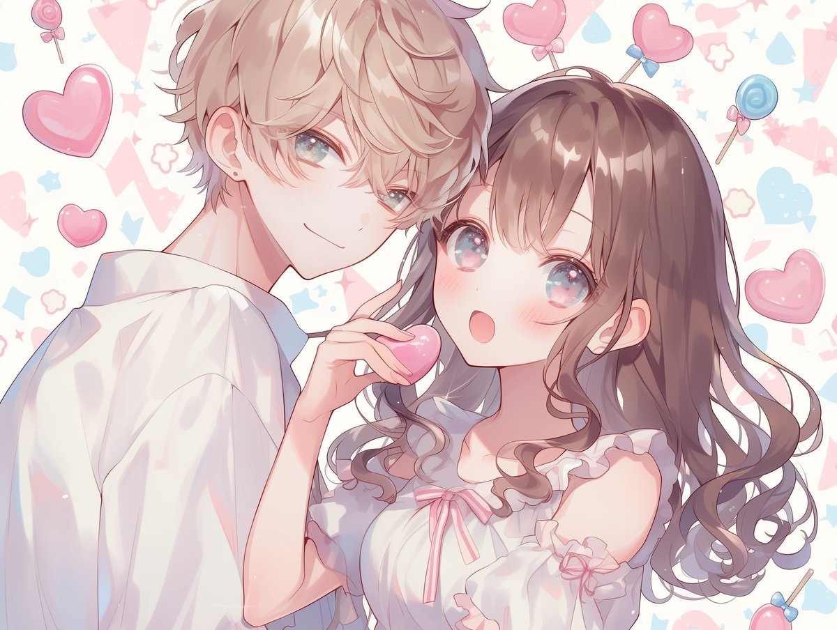 あまくてかわいいペア画 恋人 友達 相方 夢絵♡SNSアイコンをお揃いに♡ イラスト依頼・販売 つなぐ