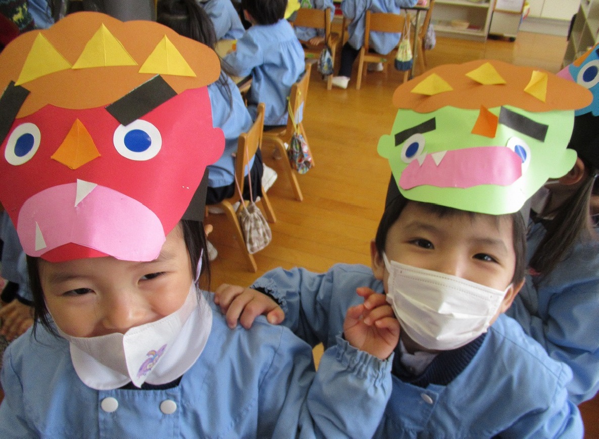年中さんの鬼のお面制作！＆リトルエリーぶどう組さんの様子☆所沢市-三ヶ島幼稚園-学校法人光輪学園
