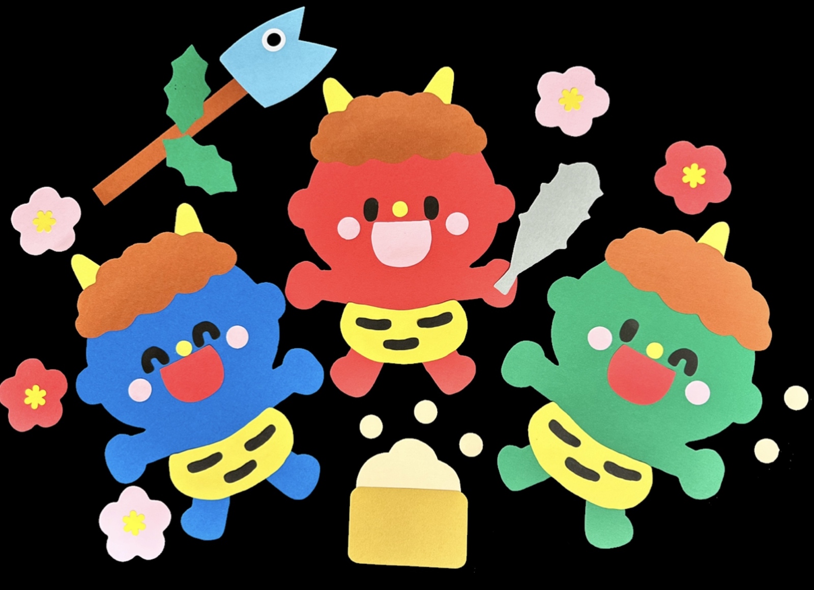 壁面飾り 節分③ 2月 ラミネート加工済み 2月節分👹文字と鬼の壁面飾り 大きいサイズ節分の文字と鬼の大きめの文字壁面飾りです。文字はひらがなにも変更、ラミネート加工も可能ですよ🚩壁面飾り製作キット保育製作折り紙画用紙保育幼稚園節分鬼