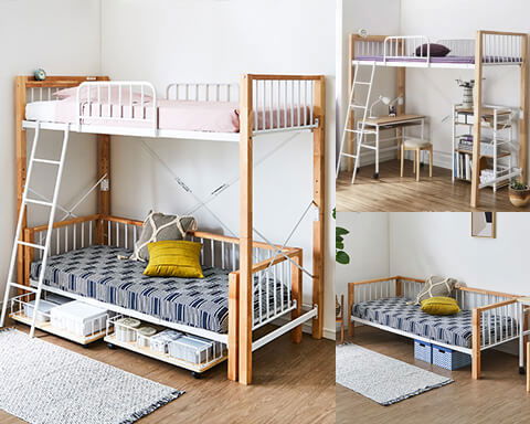 Woody Prime Cherry 省スペース子供用二段ベッド高級素材と安全性を兼ね備えた省スペース設計 – CAGUUU