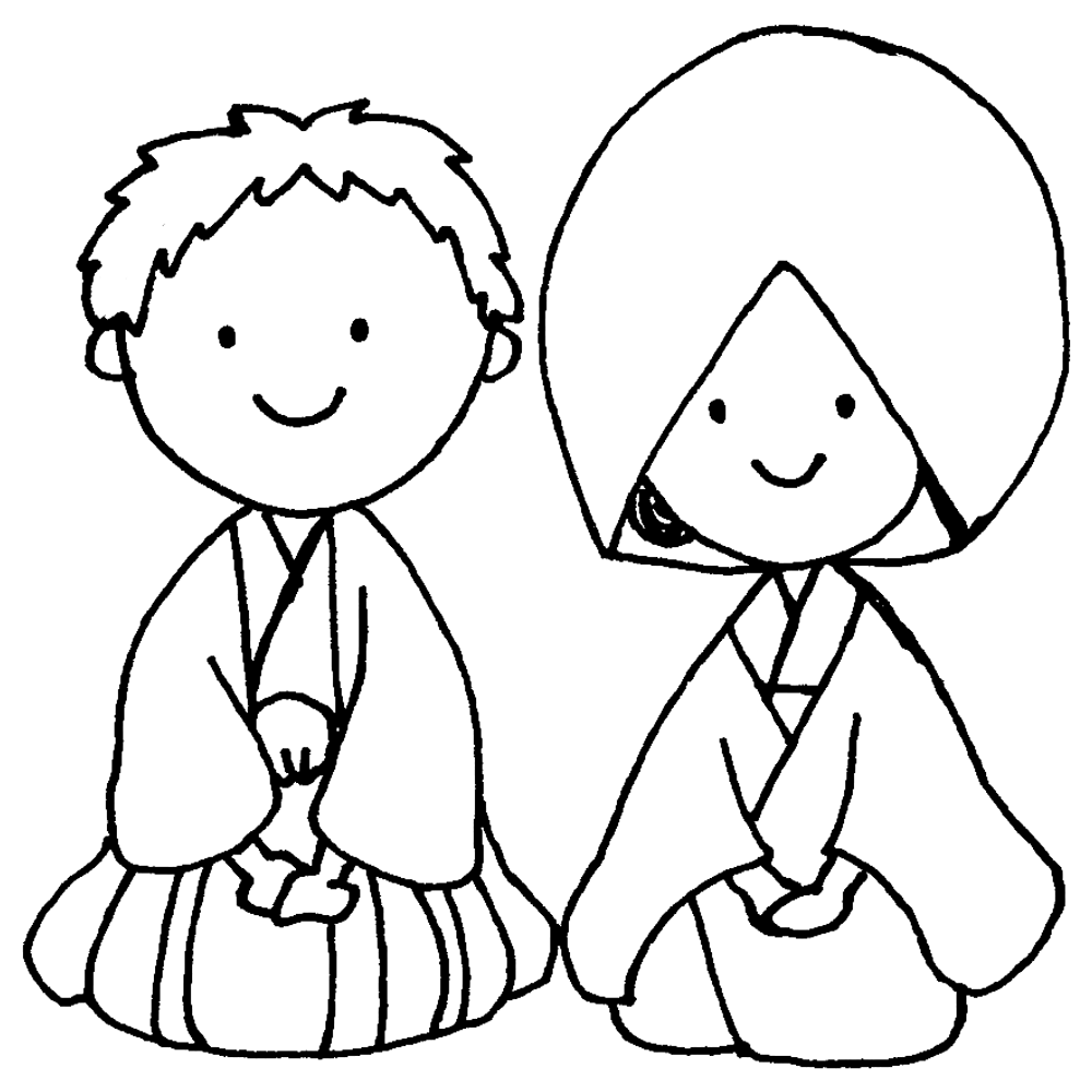 フリーイラスト和装で結婚式を挙げる新郎新婦パブリックドメインQ：著作権フリー画像素材集